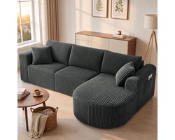 COMHOMA - Modulaire Hoekbank 263 cm - Corduroy L-vorm Slaapbank - Grijs