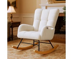 COMHOMA - Oorfauteuil Teddypluche - Schommelstoel Tot 150 kg - Wit