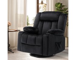 COMHOMA Relaxfauteuil - Verstelbare Fauteuil met Voetensteun - Draaifauteuil met Opbergruimte - Zwart chill stoel slaapkamer