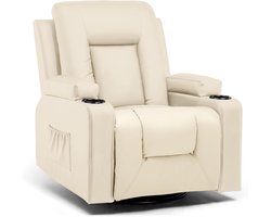 COMHOMA - Relaxstoel Verstelbaar - 360° Draaibaar met Bekerhouders - Kunstleer - Wit