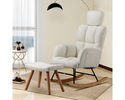 COMHOMA - Schommelstoel met Kruk - Oorfauteuil Teddypluche 150 kg - Beige