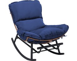 COMHOMA - Schommelstoel - Met Stalen Frame en Uitschuifbare Voetensteun - Blauw