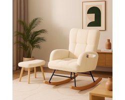 COMHOMA - Schommelstoel met Voetensteun - Met Pluche en Tot 150 kg - Beige