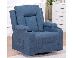 COMHOMA - Stoffen Relaxstoel - Handmatig Verstelbaar en 360° Draaibaar - Blauw