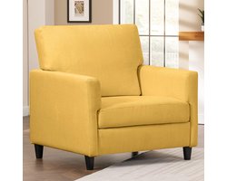 COMHOMA - Woonkamerstoel Relaxstoel - Met Armleuningen en Dikke Rug - Geel Linnen