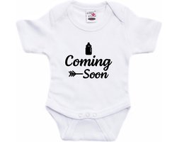 Coming soon aankondiging zwangerschap cadeau tekst baby rompertje wit jongens/meisjes - Zwangerschapsaankondiging - Babykleding 92