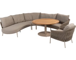 Comino Saba low lounge diningset 130 cm rond 5 delig teak latte 4 Seasons Outdoor