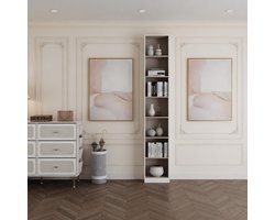Commode 110cm, kast met 6 stoffen laden, multifunctioneel dressoir met stoffen tas, metalen frame, 30 x 110 x 85 cm, voor woonkamer en slaapkamer, Morden, wit-goud DU25813AW-Mobili Bella