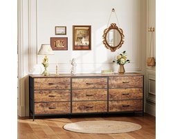 Commode 160 cm met 9 laden – TV meubel voor 55 65 70 inch – Brede opbergkast slaapkamer industrieel rustiek bruin 160x39,9x68,1 cm – Urbanhome