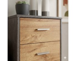 Commode 60x70x30 cm met 2 Laden en 2 Deuren – Modern Highboard Dressoir Kast in Donker Beton & Wotan Eiken – Opbergkast voor Woonkamer, Slaapkamer en Kantoor – Yesdeals