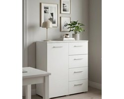 Commode 80 x 35 x 84,5 cm - Ladekast met 4 Lades en 2 Deuren - Dressoir Opbergkast voor Slaapkamer, Woonkamer, Hal en Kinderkamer - Wit - Yesdeals