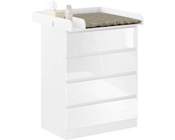 Commode - Babyverschoontafel - Luierorganizer - 110 cm x 75 cm x 109,2 cm - Lendensteun - 4 Laden - Wit Hout