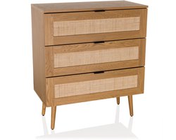 Commode BOHEO K 80x40x90 cm 3 laden rotan vlechtwerk eiken hjh LIVING