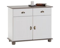 Commode COLMAR, massief grenen, wit/taupe, met 2 deuren en lades
