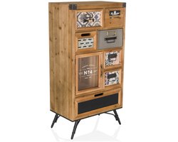 Commode CONTINENTO S 53,5 x 33,5 x 103,5 cm 1 deur 7 schuiflades massief dennen hjh LIVING