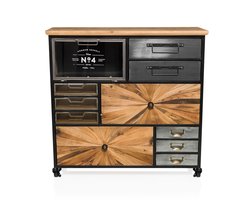 Commode CONTINENTO XL 88,5 x 36 x 84,5 cm 10 schuiflades 1 deur massief dennen hjh LIVING