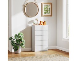 Commode-dressoir-5 laden-55 cm x 34 cm x 100 cm-wit