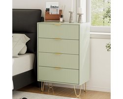 Commode, dressoir met 4 laden, 34 x 60 x 91 cm, houten ladekast met gouden poten, moderne boho bijzetkast voor slaapkamer, hal, woonkamer, groen