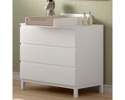 Commode Eva - 98x72x104cm - 3 Lades - Met Luierplank - Wit