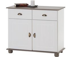 Commode Grenenhout - Ladekast Dressoir - Opbergen Woonkamer - Massief Hout - 90 x 79 x 38.5 cm - Wit Taupe
