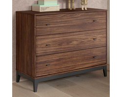 Commode Ilyas - 100x55x89cm - 3 Lades - Walnoot