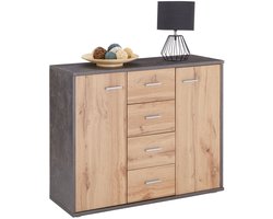 Commode JAMIE met 2 deuren 4 laden in donker beton/votan eiken