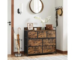 Commode kast 7 stoffen laden met handgrepen metalen frame industrieel design Bruin