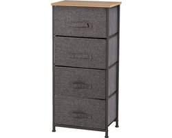 Commode kast met 4 laden kasten van stof metaal bijzettafel organizer praktische ruimtebesparende opbergdozen voor slaapkamer kantoor woonkamer hal staal hout zwart & grijs