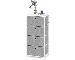 Commode kast met 4 schuifladen kasten van stof metaal bijzettafel organizer praktische ruimtebesparende opbergdozen voor slaapkamer kantoor woonkamer hal staal hout wit & grijs