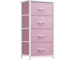 Commode, kast, opbergkast, 4 stoffen laden met handgrepen, opbergkast, roze