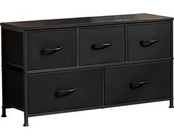 Commode - kast - opbergkast, 5 laden van stof met handgrepen - metalen frame ladenkast - zwart