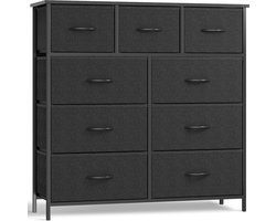 Commode - kast - stoffen ladenkast - opbergkast, 9 laden van stof met handgrepen - metalen frame ladenkast - zwart