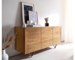 Commode Kayu acacia natuur 145x40x70 cm 3 deuren V-poot dressoir