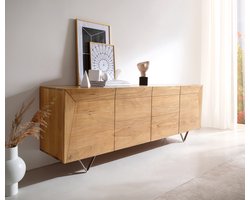 Commode Kayu acacia natuur 200x40x70 cm 4 deuren V-poot dressoir