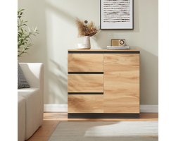 Commode Kyr met 80x40x75 cm zwart en eikenkleurig [en.casa]
