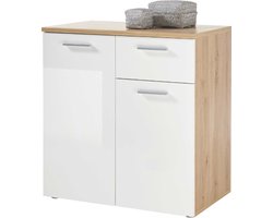 Commode Lobi 2 deuren 1 lade - glanzend wit/hout - Bega Consult - Halfhoge kast - Wit; Bruin; Hoogglans wit - Spaanplaat