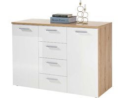 Commode Lobi 2 deuren 4 lades - glanzend wit/hout - Bega Consult - Halfhoge kast - Wit; Hoogglans wit - Spaanplaat