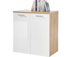 Commode Lobi 2 deuren - glanzend wit/hout - Emob - Woonkamerkasten - Wit; Bruin; Hoogglans wit - Spaanplaat - Woonkamerkasten - Op voorraad