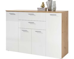 Commode Lobi 4 Deuren 2 Lades - Glanzend Wit/hout - Emob - Dressoir - Wit; Hoogglans Wit - Spaanplaat