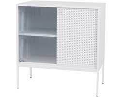 Commode MCW-O90, kast, dressoir, highboard, industriële opbergvakken, schuifdeuren, metaal, 85x80x45 cm ~ wit