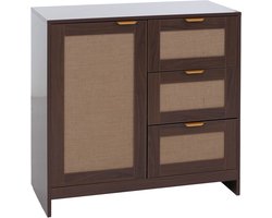 Commode MCW-P50, kast, dressoir, highboard, lades, opbergruimte, MDF melamine linnenfront ~ walnootlook
