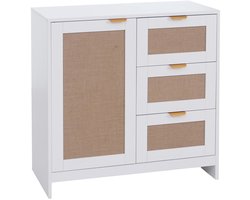 Commode MCW-P50, kast, dressoir, highboard, lades, opbergruimte, MDF melamine linnenfront ~ wit