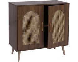 Commode MCW-P51, kast met deuren, dressoir, opbergvakken, polyrotan, MDF, melamine, 79x80x40 cm ~ bruin