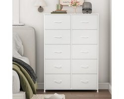 Commode met 10 Laden 30x80x114,5 cm – Stoffen Ladekast Opbergkast voor Slaapkamer, Woonkamer en Hal – Moderne Dressoir Organizer Ruimtebesparend Wit – Urbanhome