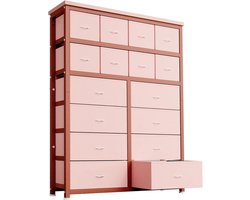 Commode met 16 stoffen lades - stoffen commode voor de slaapkamer - dressoir met stoffen lades - commode voor de keuken, gang, kinderkamer - Roze