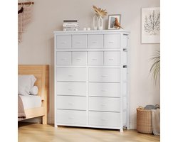 Commode met 16 stoffen lades - stoffen commode voor de slaapkamer - dressoir met stoffen lades - commode voor de keuken, gang, kinderkamer - Wit