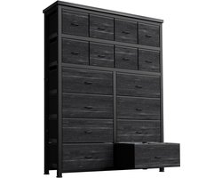 Commode met 16 stoffen lades - stoffen commode voor de slaapkamer - dressoir met stoffen lades - commode voor de keuken, gang, kinderkamer - Zwart