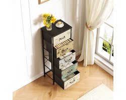 Commode met 3 Laden 40x30x63 cm – Smalle Stoffen Ladekast Nachtkastje met Metalen Frame – Compacte Opbergkast voor Slaapkamer, Woonkamer en Hal Vintage – Urbanhome