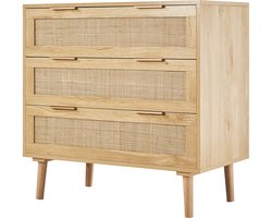 Commode Met 3 Rotan Laden: Natuurlijk, 3 Laden, Organizer, voor Slaapkamer/Woonkamer/Gang