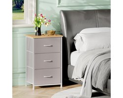 Commode met 4 Laden 30x42x93 cm – Smalle Stoffen Ladekast Opbergkast voor Slaapkamer, Woonkamer en Hal – Compacte Organizer met Metalen Frame en Houten Blad as grijis– Urbanhome